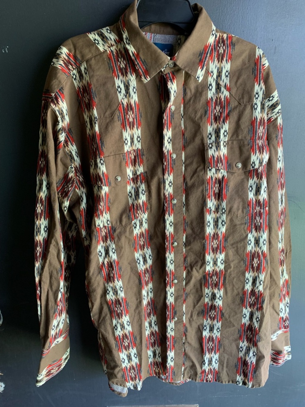 Wrangler Brown Aztec Stripe Button-Front Western Shirt